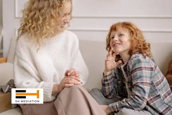 Happy mother and child after sorting child arrangements mediation Ware